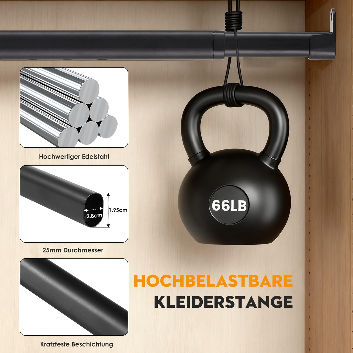 Suport haine Poskena extensibil 43-101 cm otel inoxidabil negru