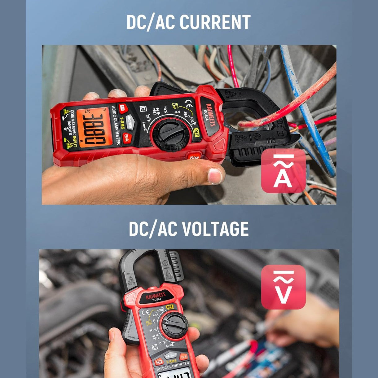 KAIWEETS Current Clamp AC DC, Current Meter True-RMS 4000 Count, Clamp Ammeter Torch Backlight for Measuring AC/DC Voltage Current Temperature Continuity Diode NCV, KC604