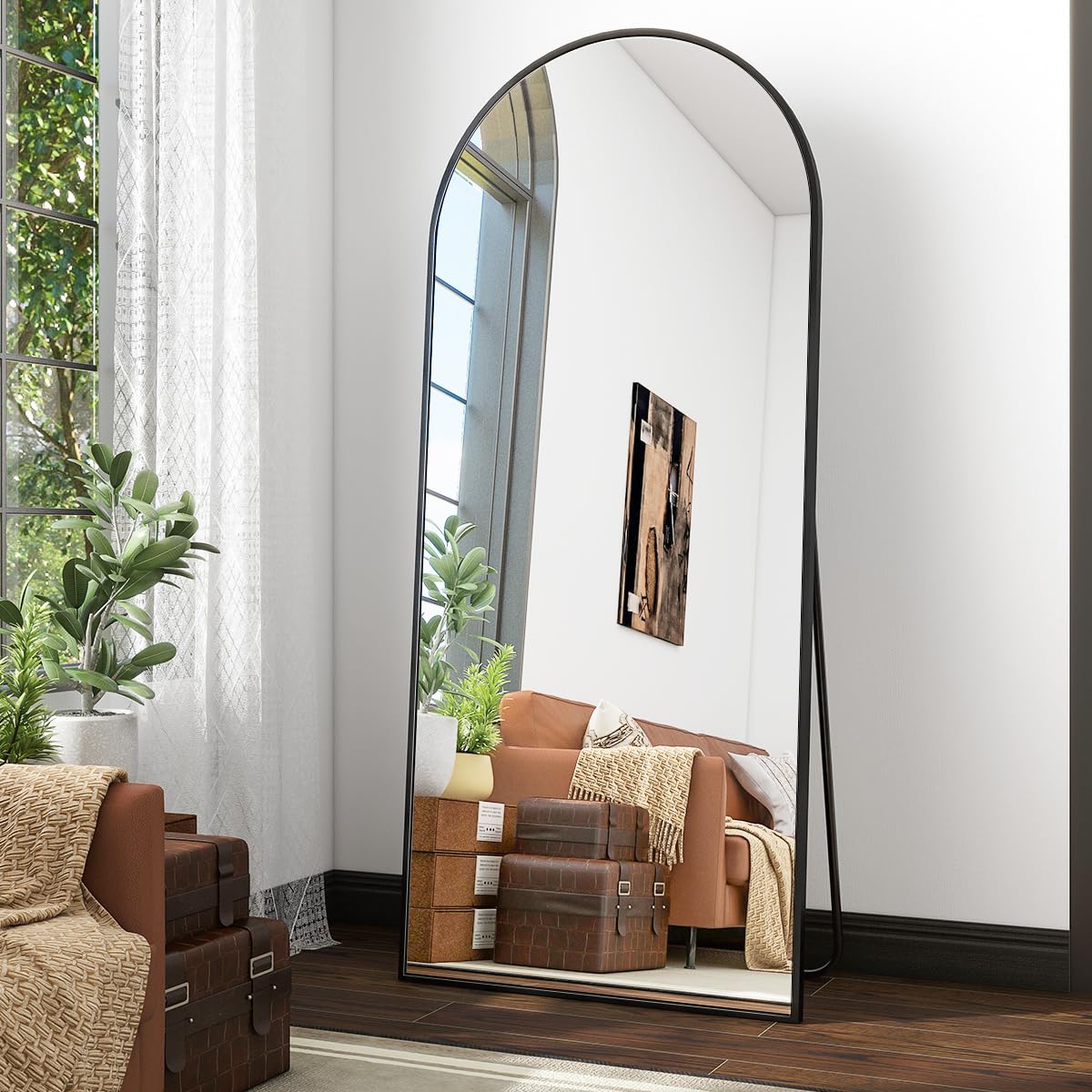 Oglinda Koonmi Arched 30x67 cm, cadru metalic, montaj perete