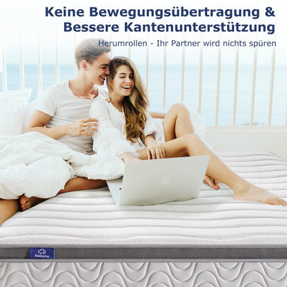 Saltea cu arcuri impachetate si spuma de memorie SuiLong 180x200cm, 7-Zone, Fermitate H3-H4