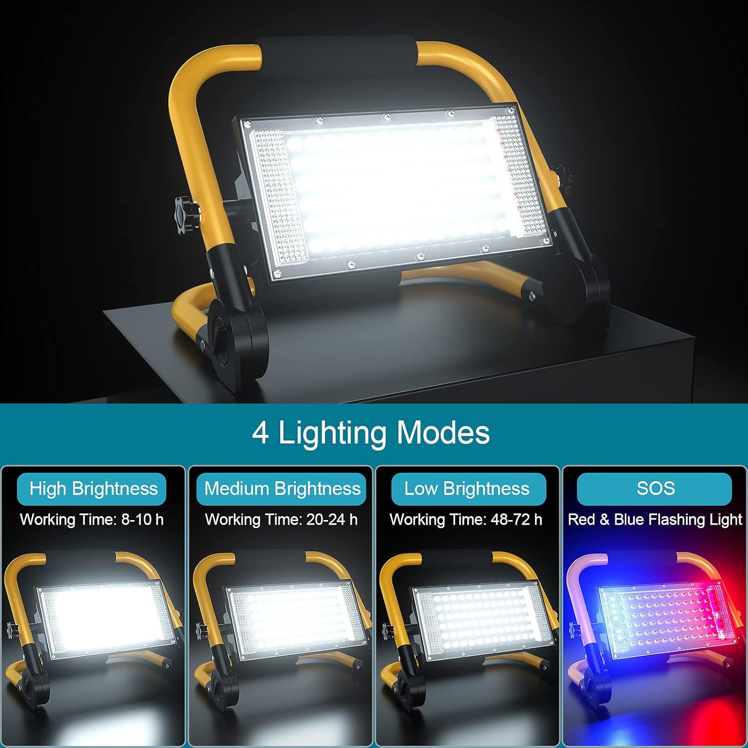 ERAY LED Construction Spotlight, 8000LM 13500mAh LED Work Light with Remote Control, 4 Modes, Power Bank, Timer, 70 LED, Solar & USB Charging, Job Site Lighting