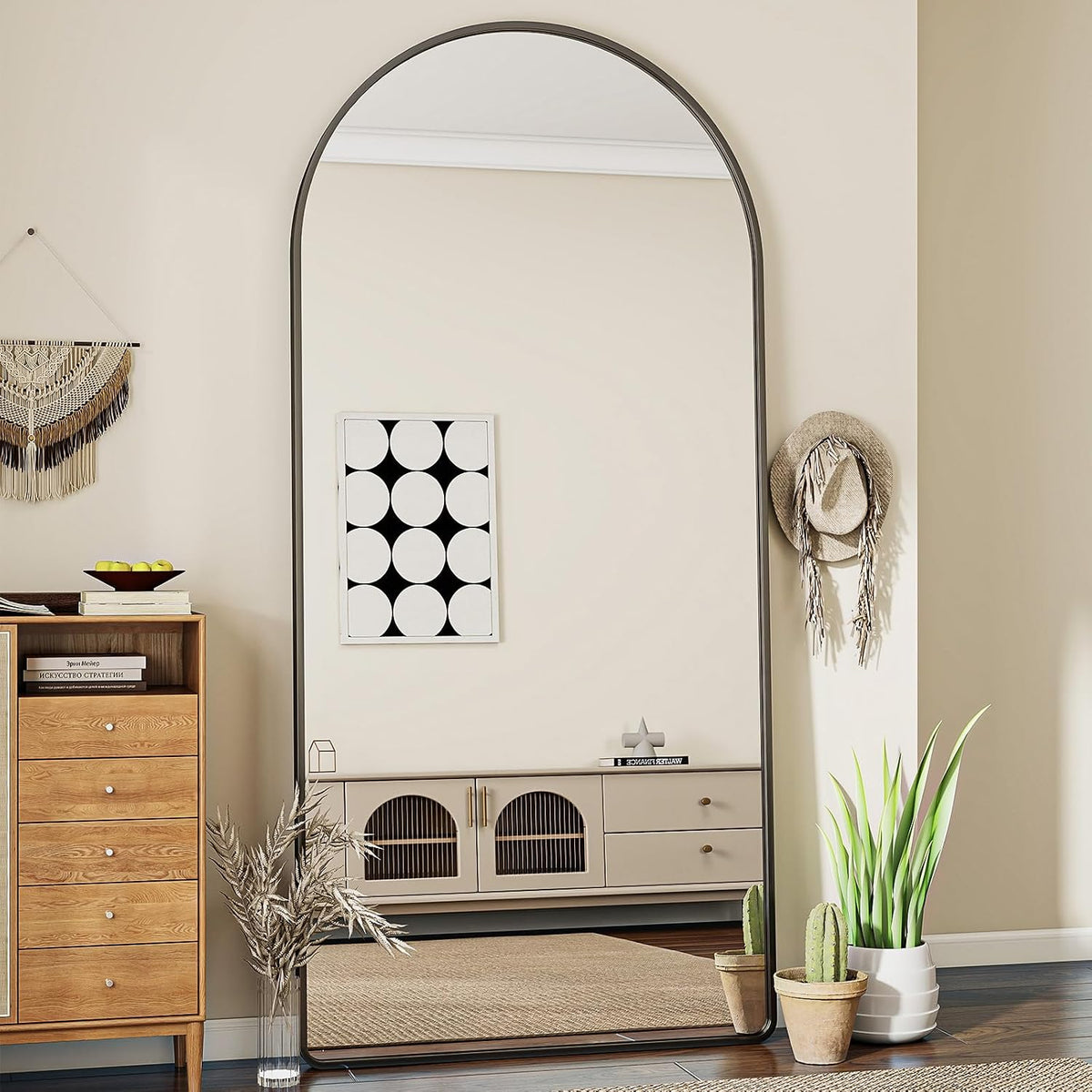Oglinda de podea Koonmi cu arc, 171 x 76 cm, neagra