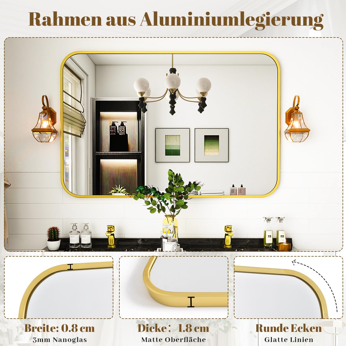 Oglinda Koonmi Gold 120x90 cm Nano Glass Cadru Aluminiu