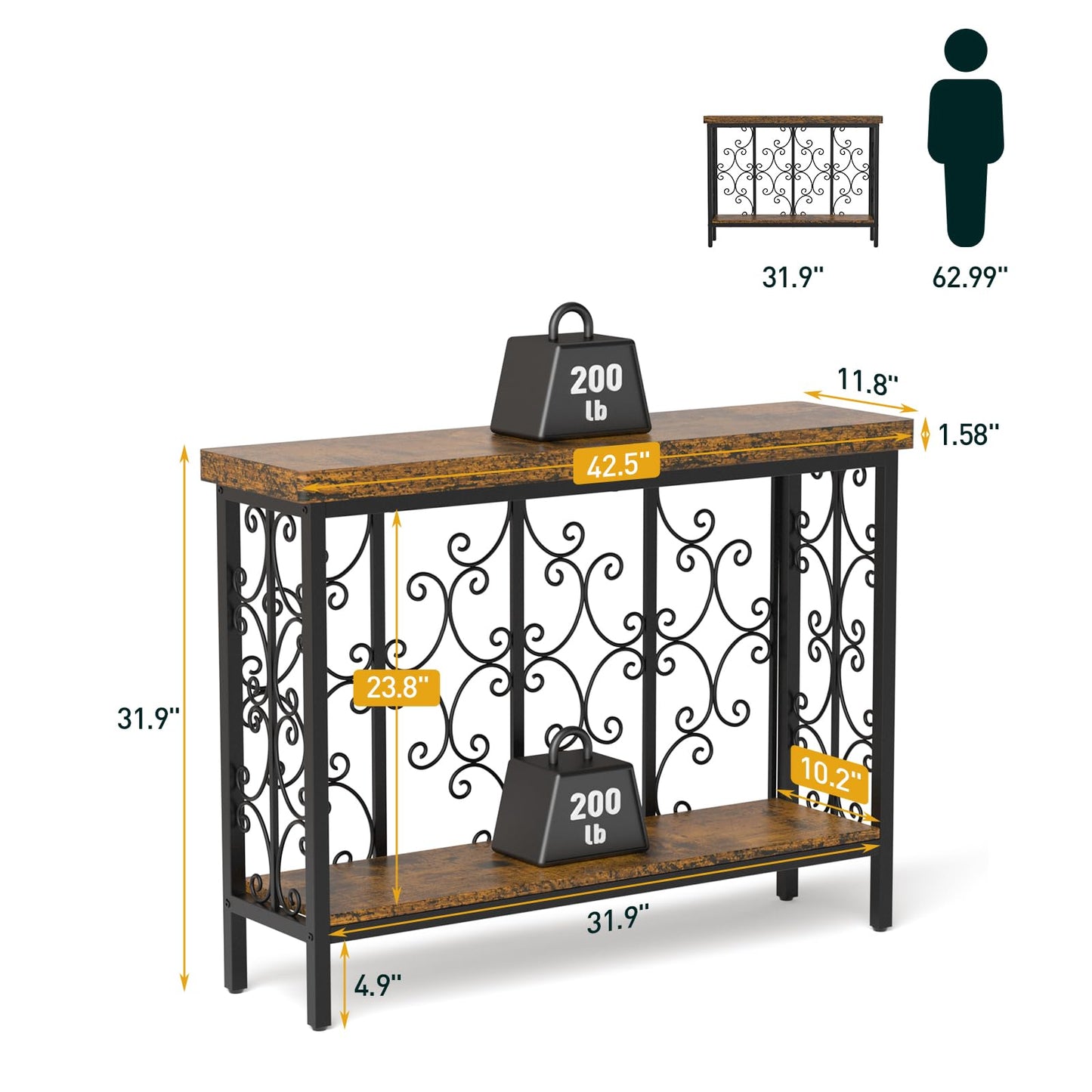 Comoda cu design industrial 108 cm, 2 niveluri, rustic brown