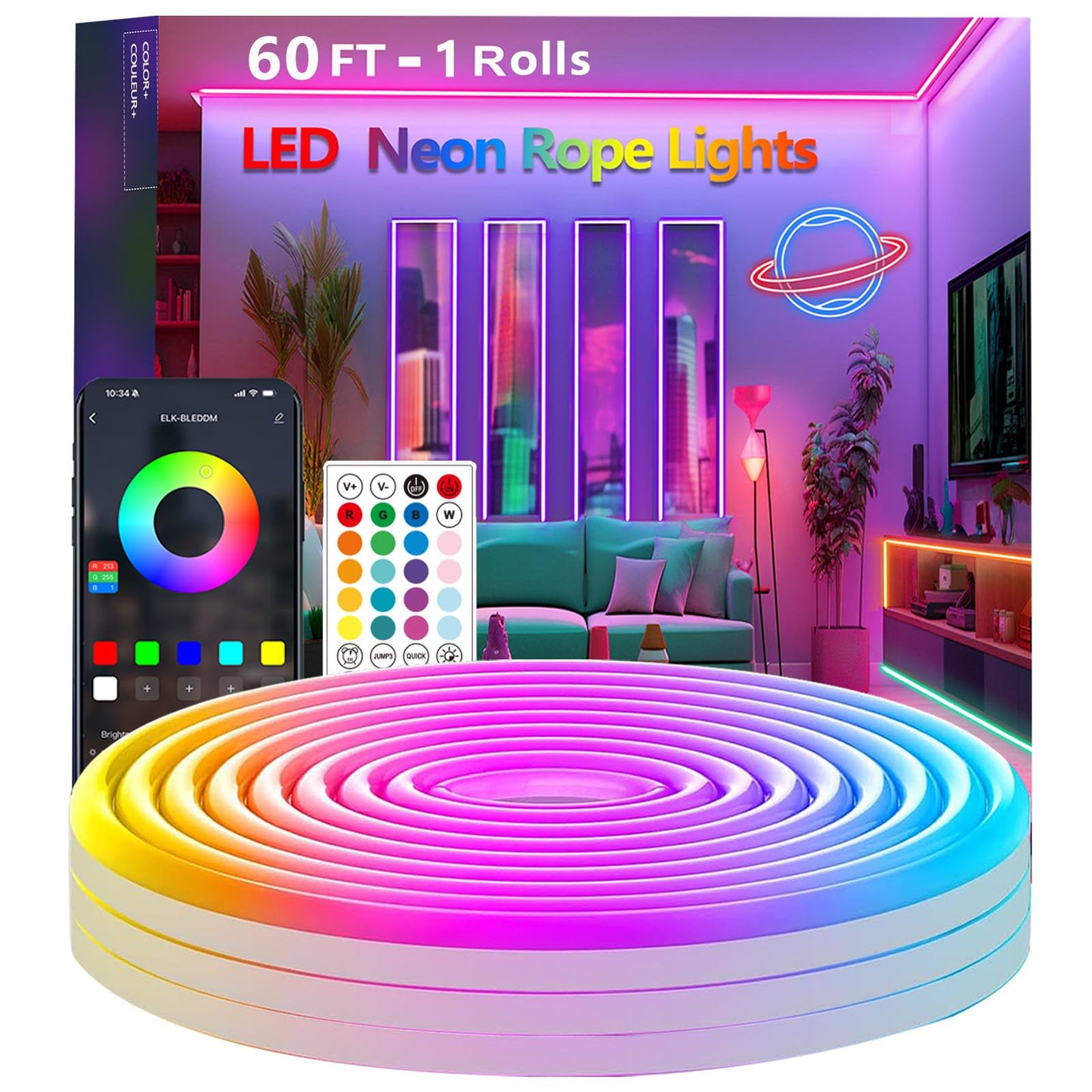 Banda LED Neon 10M RGB App Remote Music Sync IP65