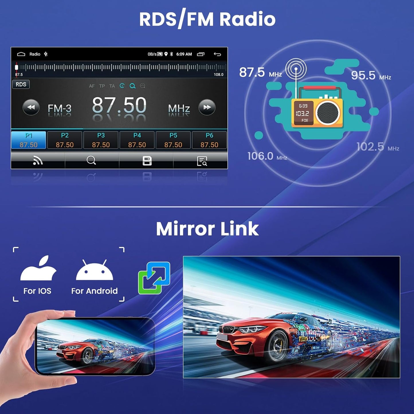 Hikity Android13 Car Radio with Sat Nav for Ford Focus S-Max Galaxy C-Max, 1G 32G 7 Inch Car Radio 2Din with GPS/Mirror Link/WiFi/Bluetooth/FM/2USB/MIC/Reversing Camera