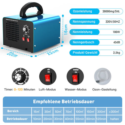 Generator ozon Kasakily OAW03 28000 mgh, 2 moduri, timer