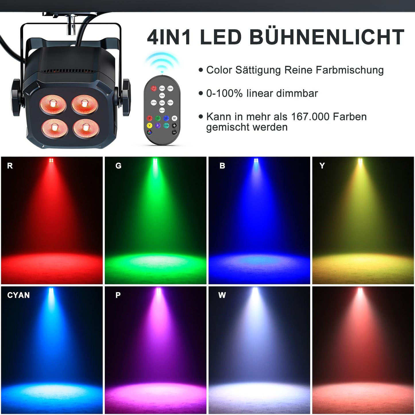 Proiector LED RGBW 4 buc DMX 40W cu telecomanda si moduri multiple