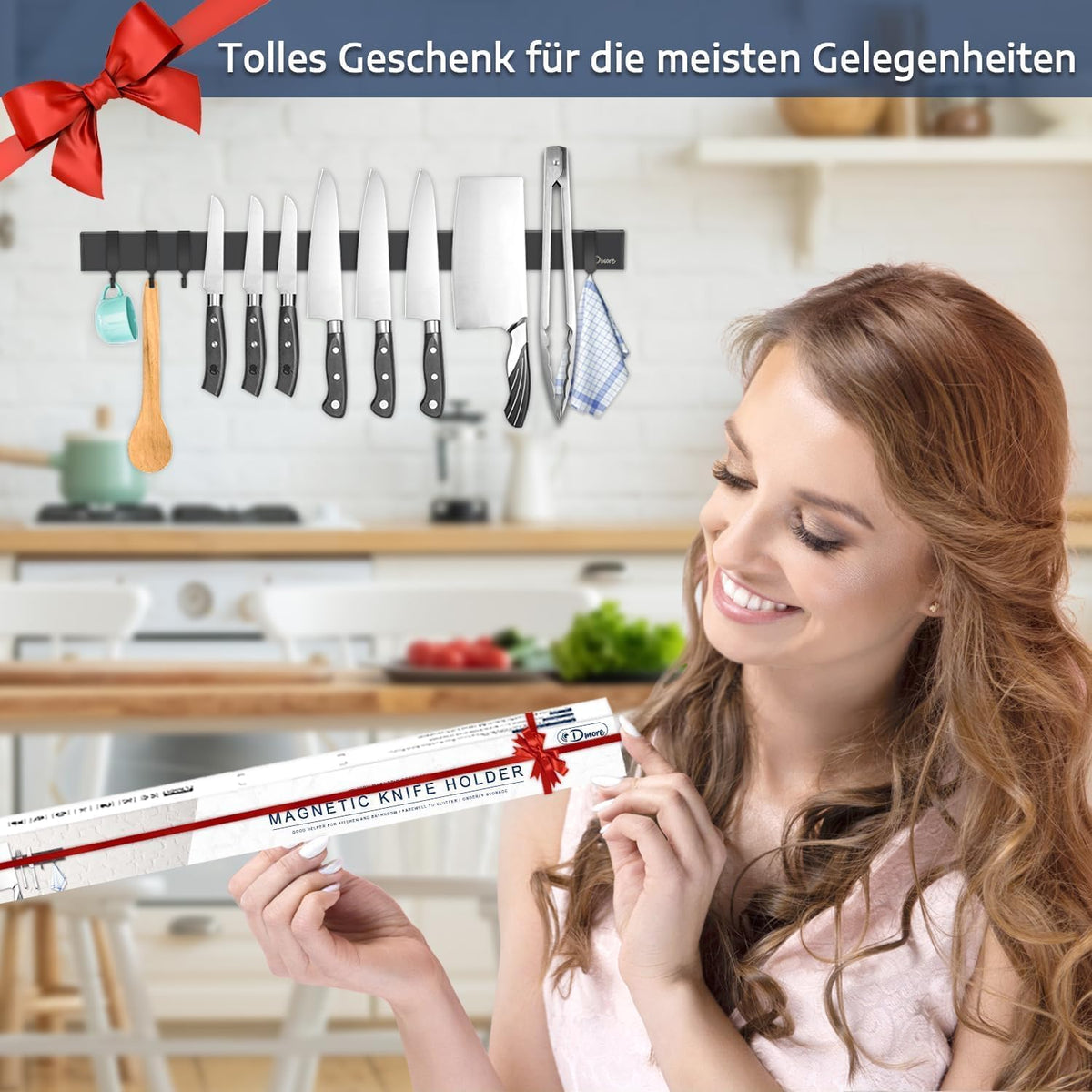 Bara magnetica pentru cutite Dmore, 59 cm, neagra, cu 4 carlige