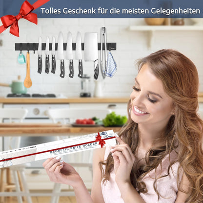 Bara magnetica pentru cutite Dmore, 59 cm, neagra, cu 4 carlige