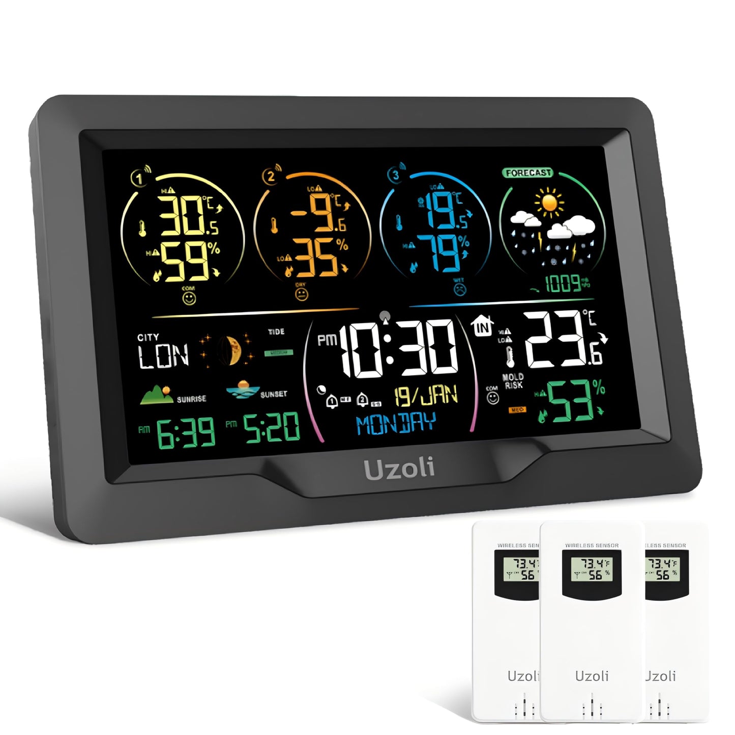 Statie meteo wireless EM3390 Uzoli cu 3 senzori, DCF, prognoza