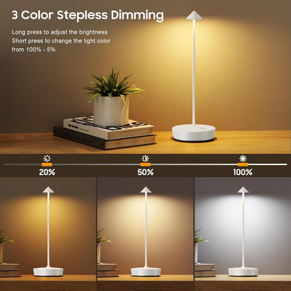 Paquete de 2 lámparas de mesa inalámbricas recargables, lámpara de mesa LED portátil para exteriores, impermeable, 6000 mAh, lámpara de escritorio, 3 colores de atenuación continua para