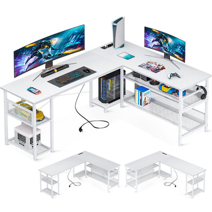 Birou gaming L-shape reversibil ODK, 2 prize + 2 USB, 168x120 cm