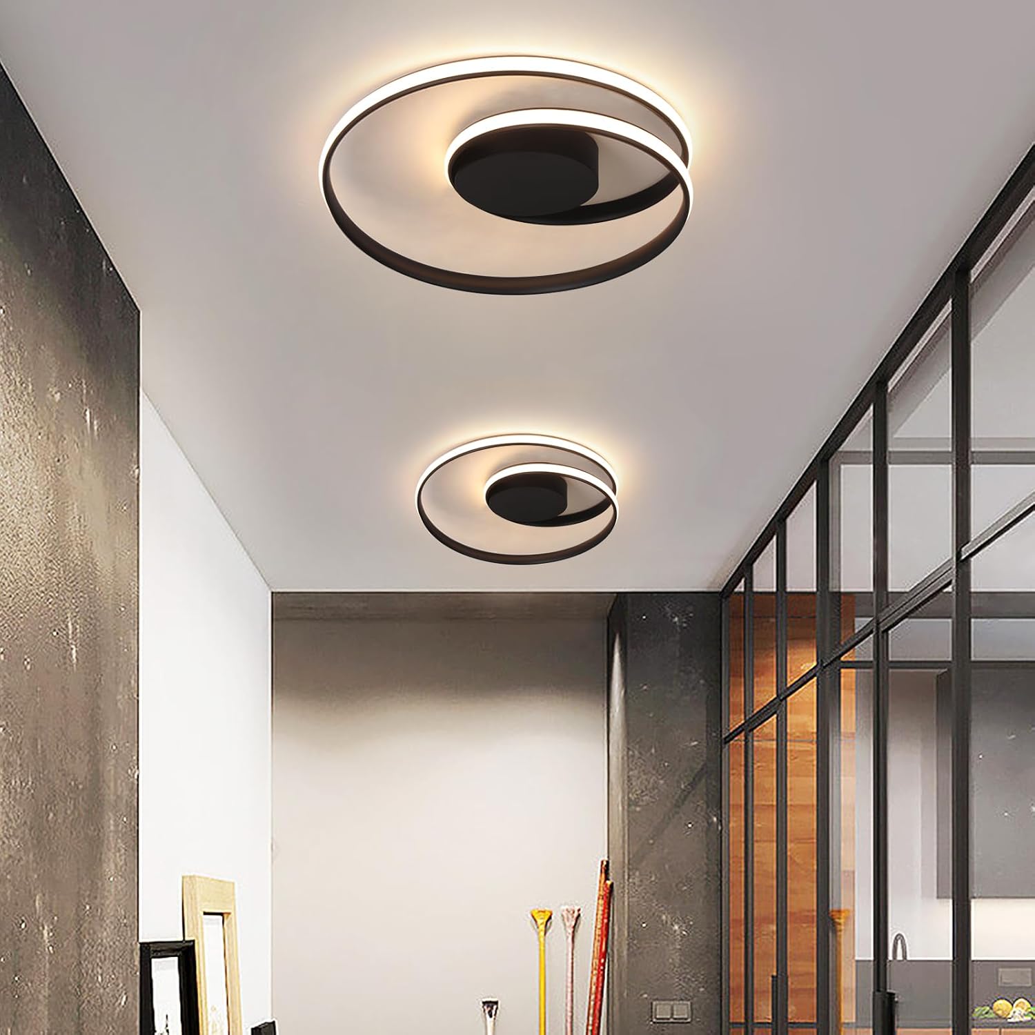 Kaniker Flush Mount Ceiling Light Fixture with Remote Control Led 18''Round Dimmable Bathroom Ceiling Light Hallway Light with 3 Colour Temperature Lamp 47W for Bedroom Corridor Kitchen (Black)