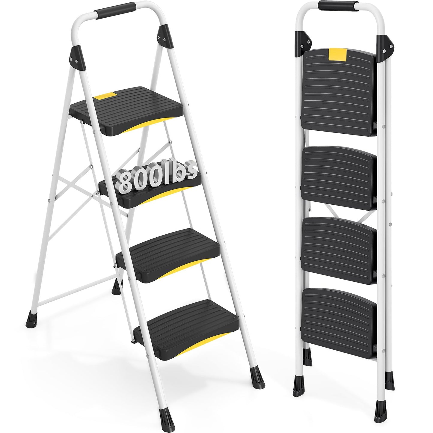 Scara plianta Urackify 4 trepte anti-alunecare 150 kg alba