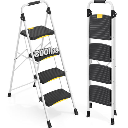Scara plianta Urackify 4 trepte anti-alunecare 150 kg alba