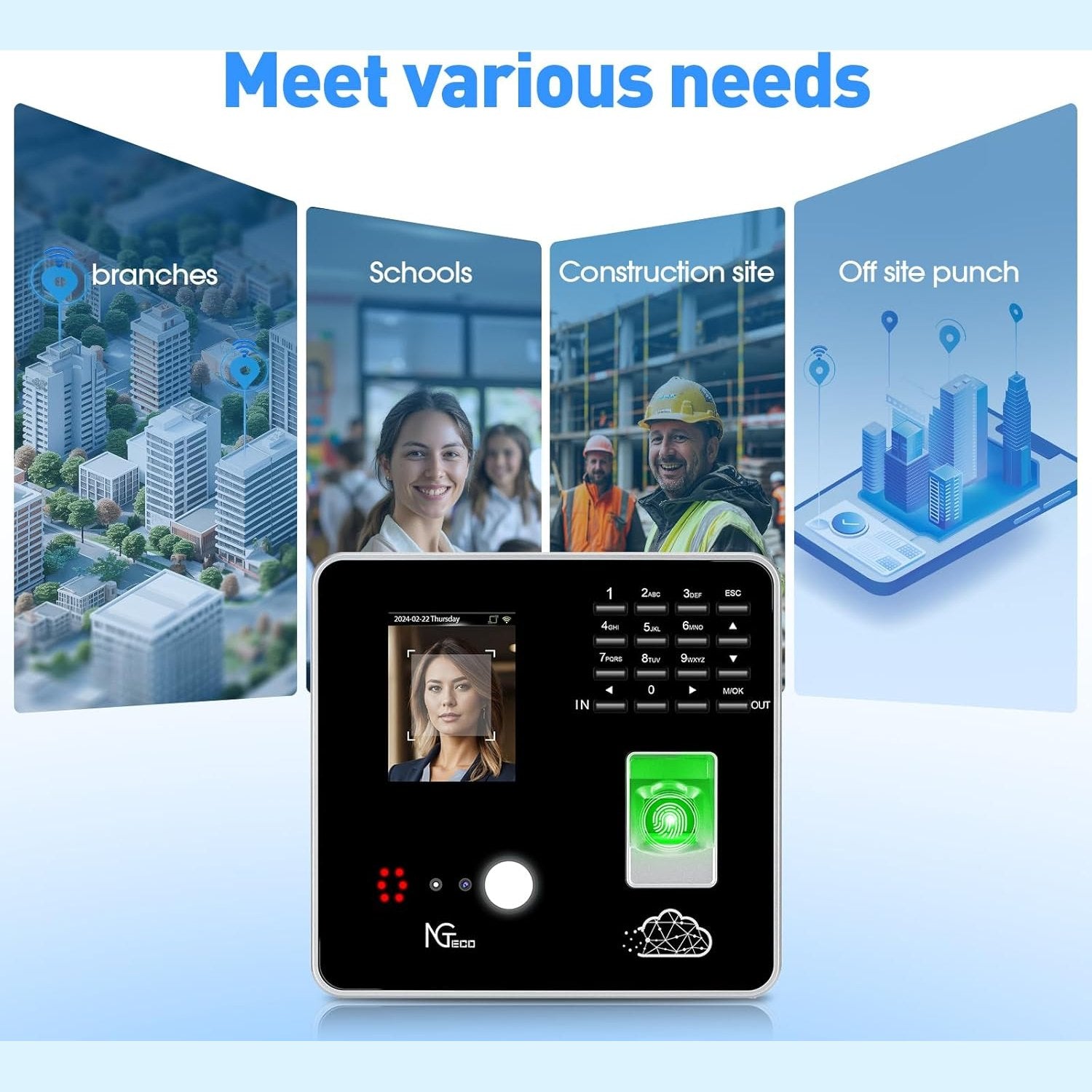 NGTeco TC1 Cloud Clocking in Machine for Employees Small Business with Face, Fingerprint, RFID and PIN Punching in One, Employee time clock with Professional Remote Control Software (0 Monthly Fee)