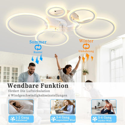 LED Ceiling Fan with Lighting, 100 cm Lamp with Fan and Remote Control App, 80 W Ceiling Light with Fan, Ceiling Fan with Light, Ceiling Fan for Bedroom, Living Room, White