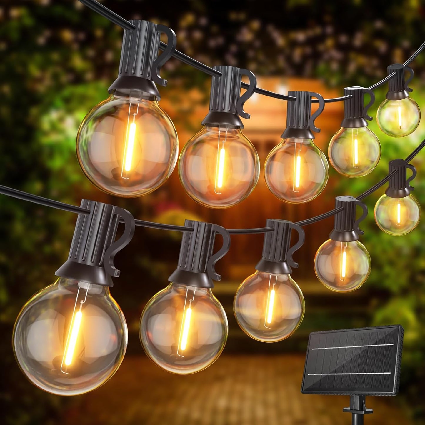 Solar Fairy Lights Outdoor, 30.6 m Fairy Lights Bulbs Outdoor 50 + 2 LEDs G40 Bulbs, Waterproof 4 Mode Solar Garden Garland Lights for Patio, Backyard, Balcony, Party (USB Powered)