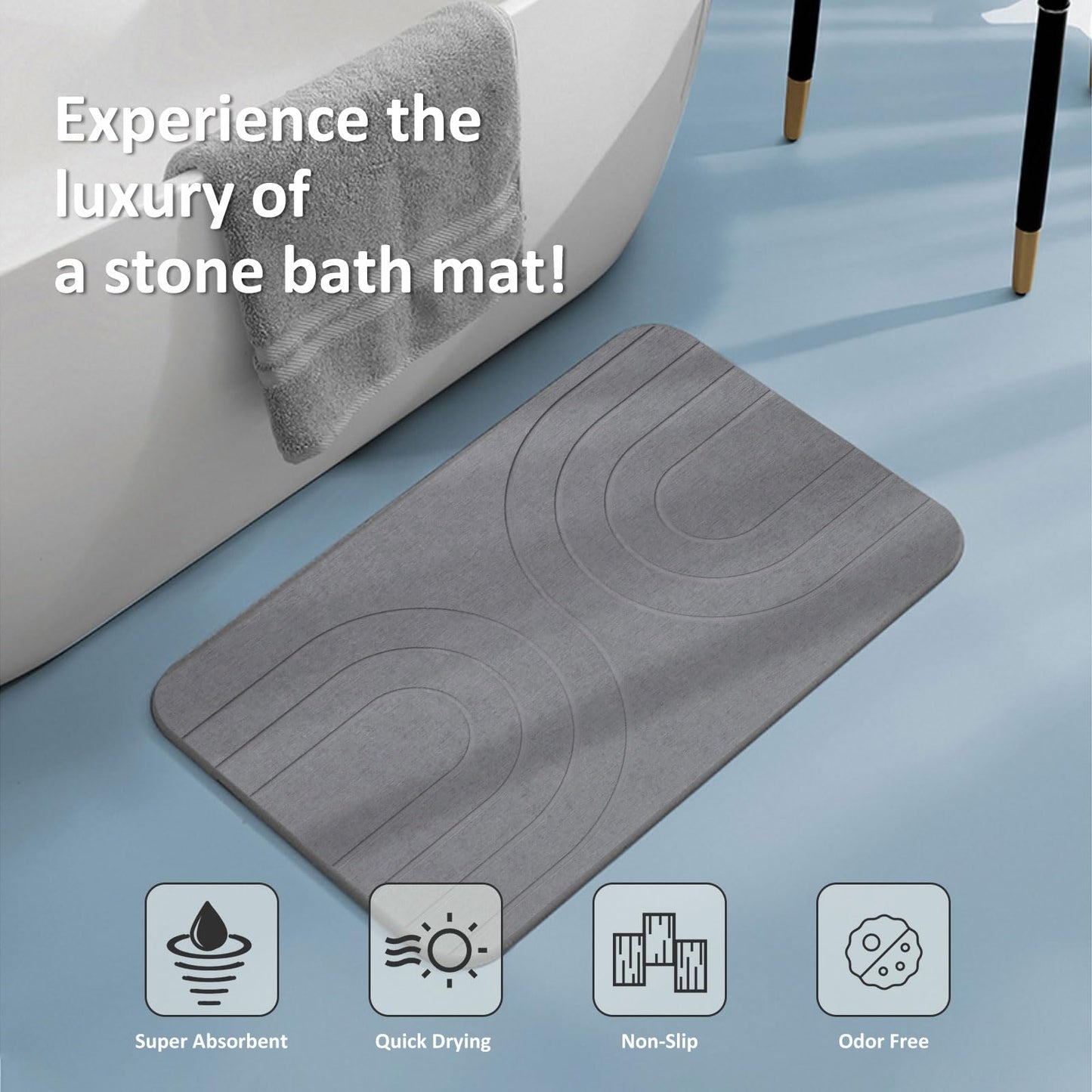 Covoras baie Feilifan Stone Bath Mat Diatomita antiderapant gri