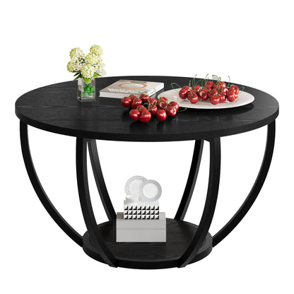 Masuta cafea HOMERECOMMEND rotunda cu depozitare 70 cm neagra