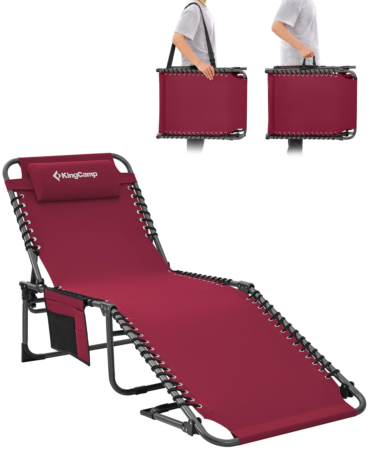 Sezlong KingCamp KC2021 pliabil 200 kg, 5 pozitii, negru