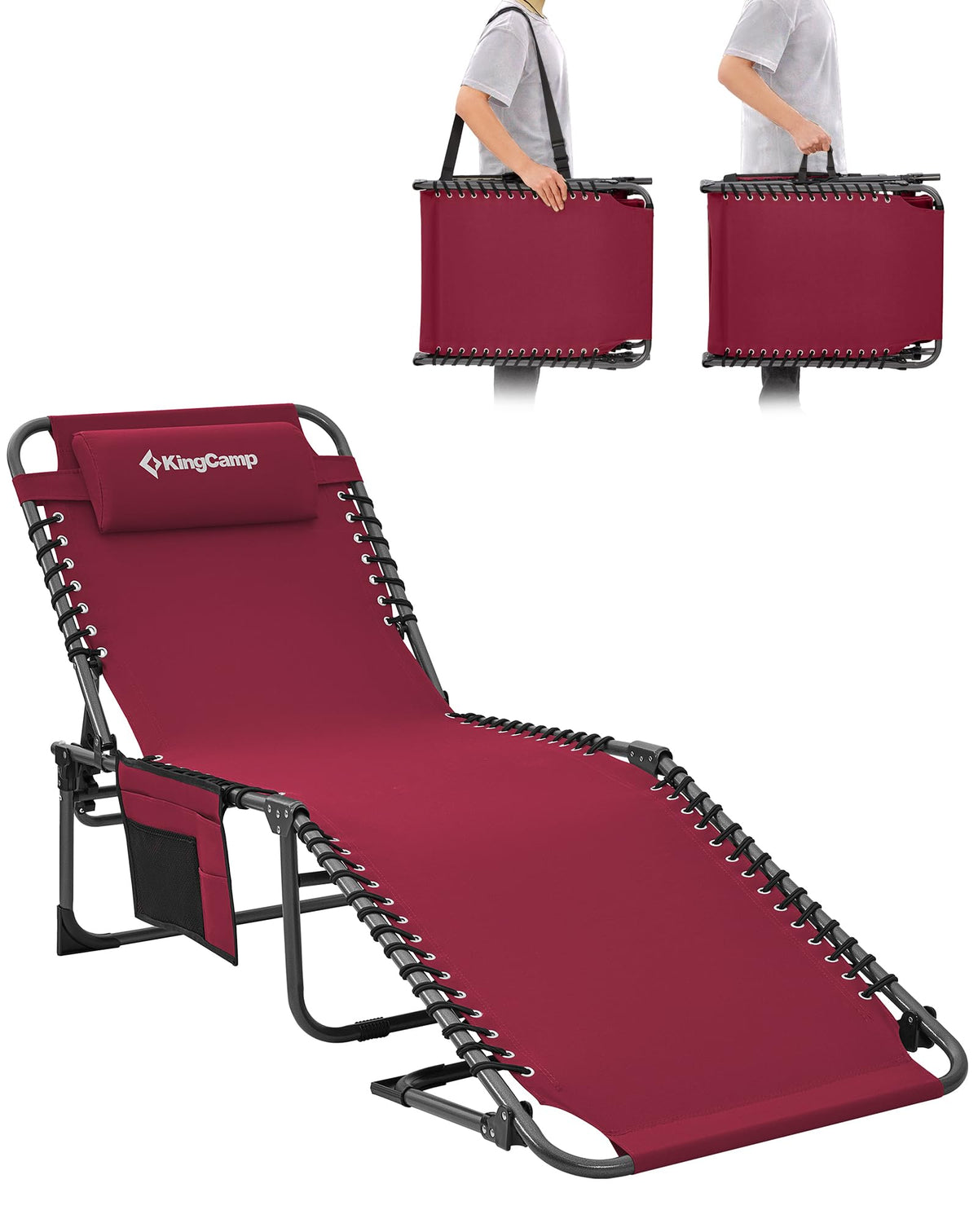 Set 2 Sezlong pliabil KingCamp KC2029 180 kg, spatar reglabil 5 pozitii