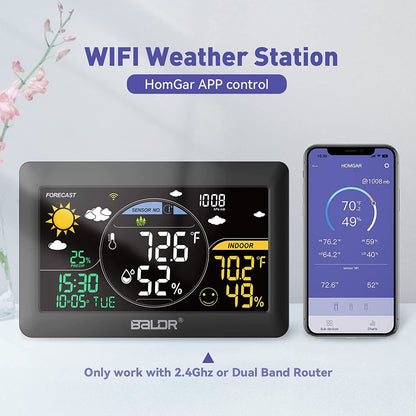 BALDR Wireless Weather Station with Outdoor Sensor, 2.4 GHz WiFi / App Control, 7.5 Inch VA Display, Weather Forecast in Real Time, Real Time Calibration Time, Digital Thermometer Hygrometer Indoor