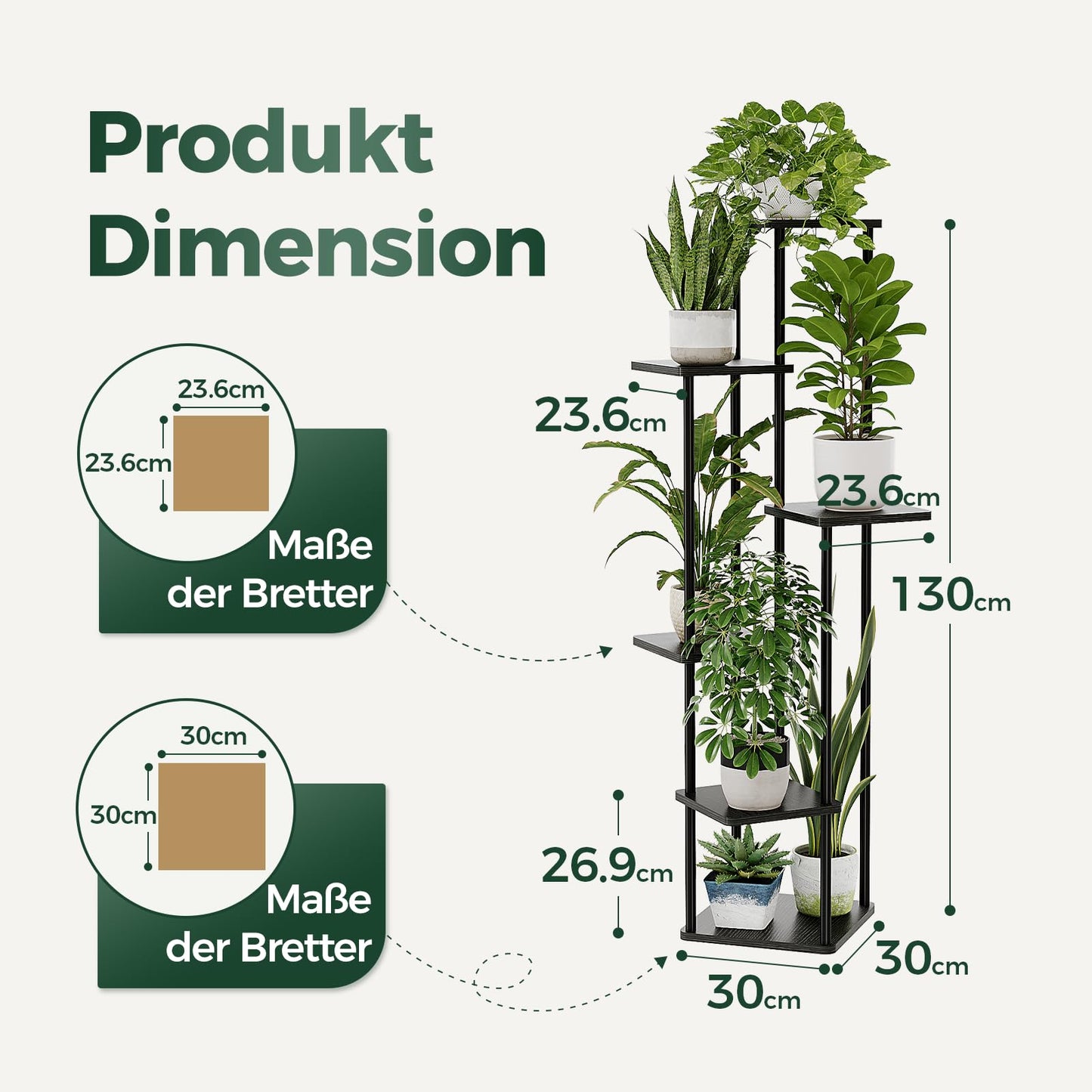 Suport plante Bamworld TM02H-6 Black 6 niveluri metal si lemn