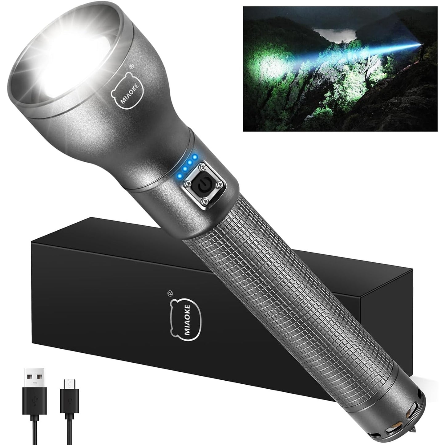 MIAOKE 250,000 Flashlights High Lumens, IPX7 & Zoomable XHP-90 Led Super Bright Rechargeable Flashlight with 3 Lighting Modes, Flashlights for Home, Hunting, Camping, Emergencies-Best Gift for Man