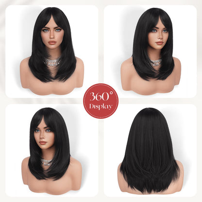 Peruca Sofeiyan Long Straight Wig 40 cm Negru Natural cu Breton