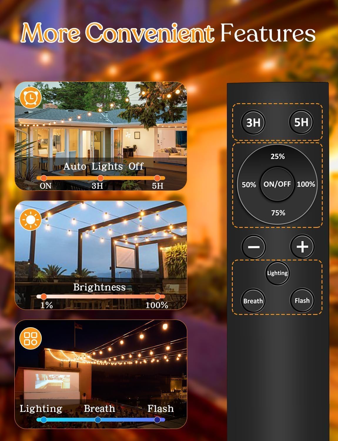 Outdoor Fairy Lights with Remote Control - 15 m LED Fairy Lights Dimmable G40 Bulbs, 4 Modes and Timmer Function, Waterproof for Outdoor Garden Balcony Patio Party Camping Wedding
