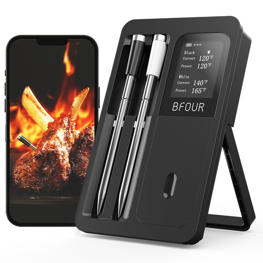 Termometru carne wireless cu 2 sonde impermeabile BFOUR + afisaj LCD