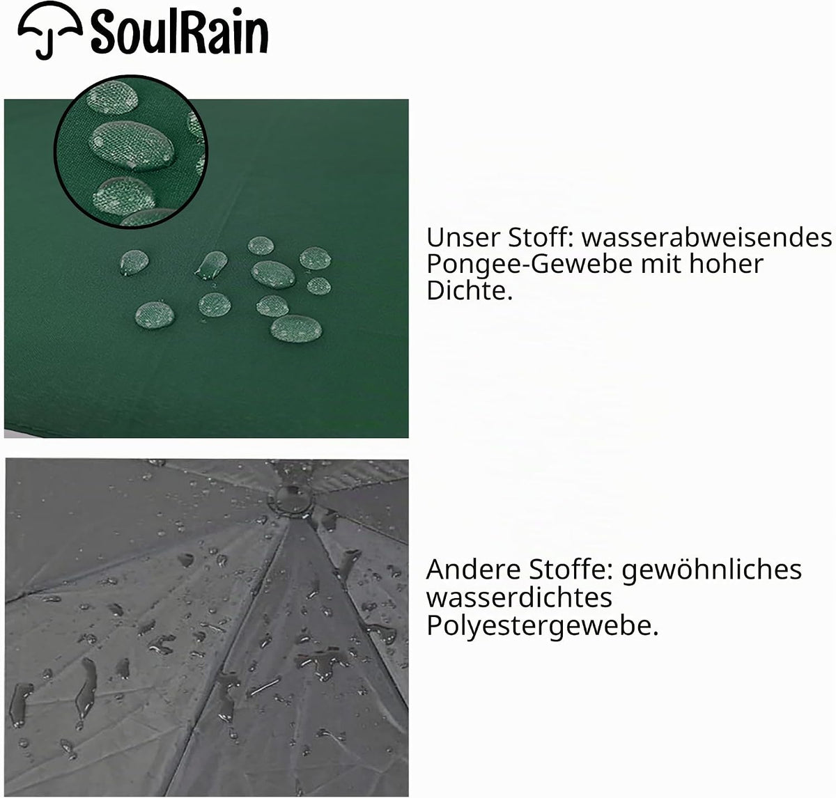Umbrela clasica automata SoulRain cu maner J din lemn, transparenta, rezistenta la vant, 121,9 cm, verde inchis