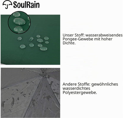 Umbrela clasica automata SoulRain cu maner J din lemn, transparenta, rezistenta la vant, 121,9 cm, verde inchis