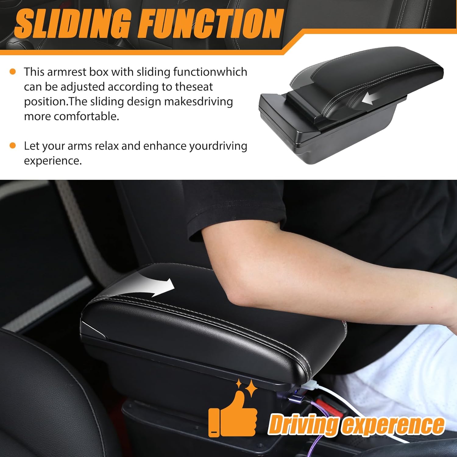 Car Accessory Armrest for Toyota Yaris Armrests 2015-2021 Double Layer Armrest Black Leather with White Lines