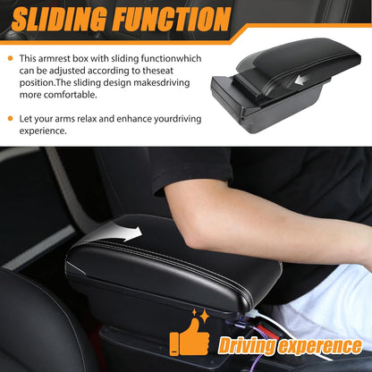 Car Accessory Armrest for Toyota Yaris Armrests 2015-2021 Double Layer Armrest Black Leather with White Lines