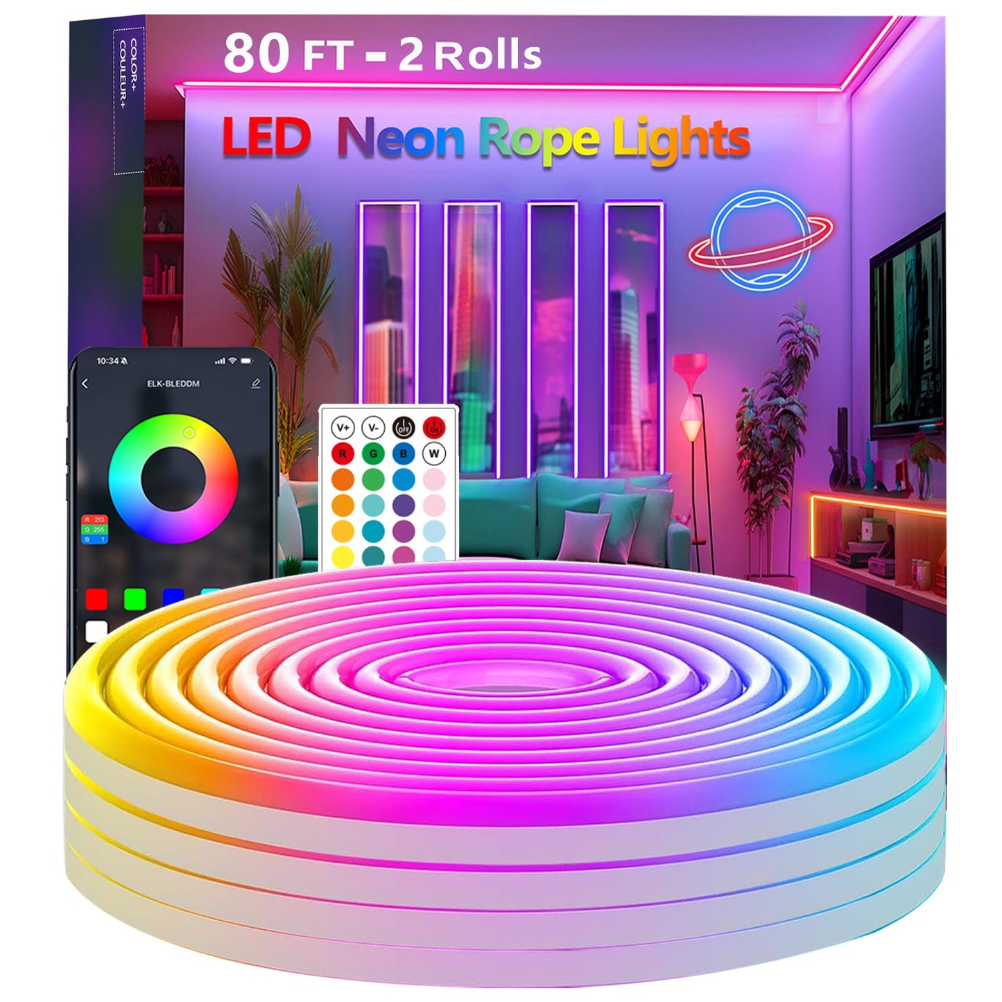 Banda LED Neon 10M RGB App Remote Music Sync IP65