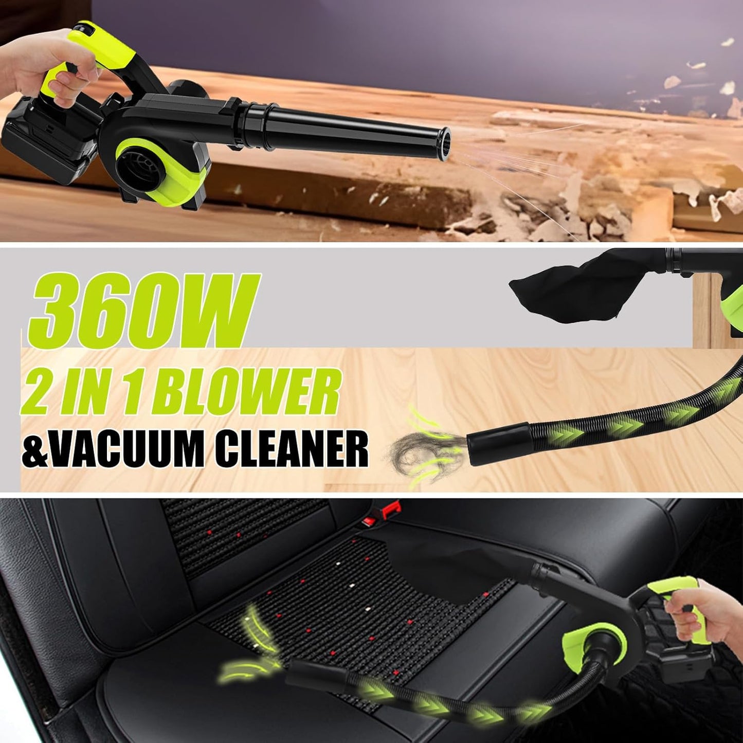 Cordless Leaf Blower/Vacuum Cleaner Compatible with Makita 21 V Battery, 336 W Battery Leaf Vacuum Cleaner with Dust Bag, Leaf Blowing and Vacuuming, 2-in-1 Function for Lawn Care (Without Battery)