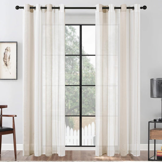 MRTREES Voile Curtains 102 Drop 2 Panels Cream and White Eyelet Voile Curtain with Stripe Design Semi Sheer Curtains For Kids Living Room Bedroom Kitchen Curtains 55x102 Inch 140x260 cm