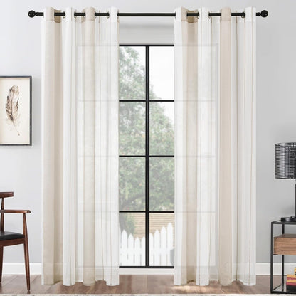 MRTREES Voile Curtains 102 Drop 2 Panels Cream and White Eyelet Voile Curtain with Stripe Design Semi Sheer Curtains For Kids Living Room Bedroom Kitchen Curtains 55x102 Inch 140x260 cm