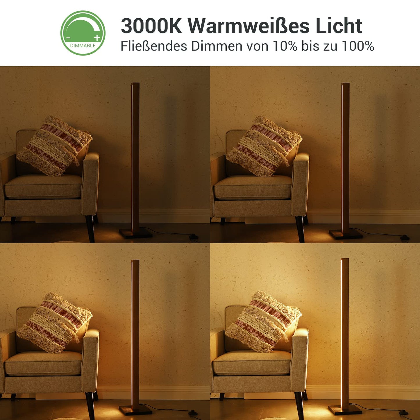 Lampa de podea EDISHINE Wooden 18W LED dimmabila 3000K greige
