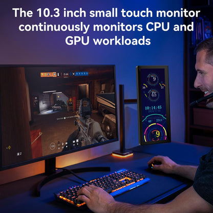10.3 Inch Small Touchscreen Monitor, 400CD/m², VESA, IPS Stretched Mini Travel Touch Display, 1920 x 720 HDMI USBC, Portable Touchscreen for Laptop Computer Windows AIDA64 GPU CPU RAM Monitoring