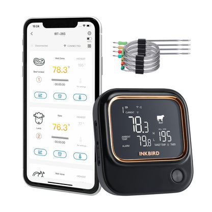 Termometru BBQ 4 sonde Bluetooth Wi-Fi INKBIRD cu app, alarme si timer