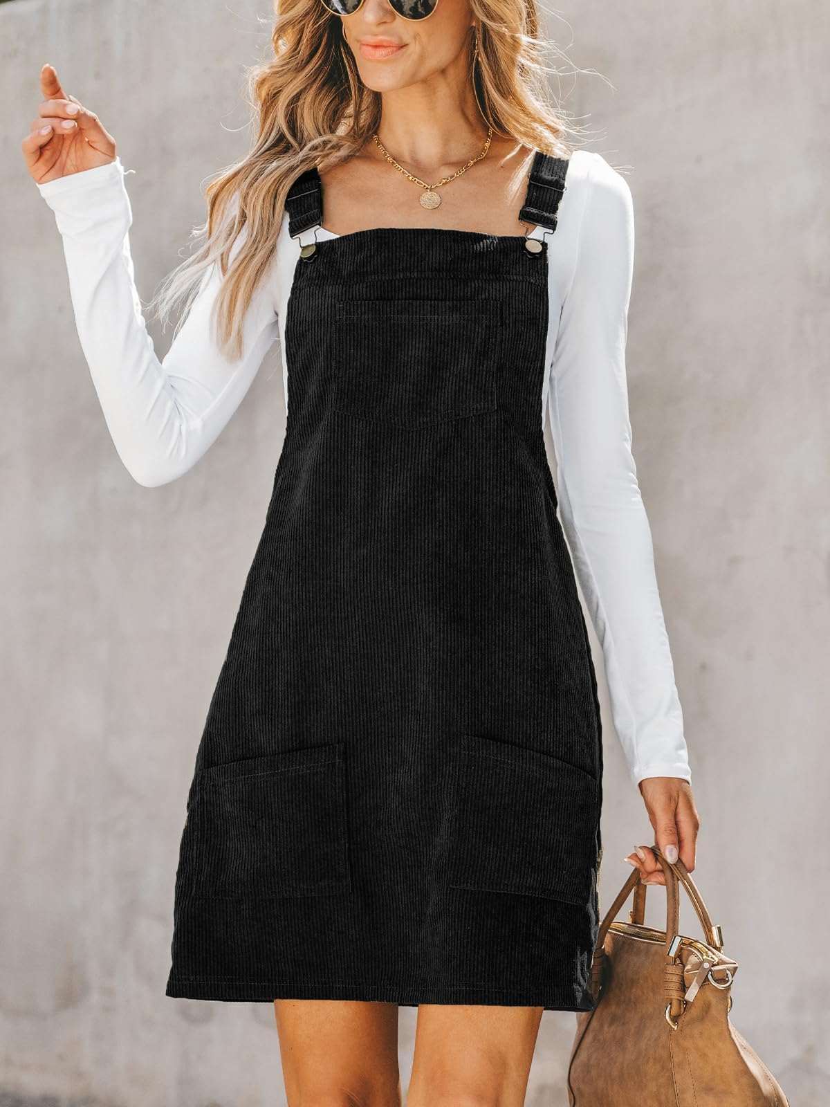 Rochie CUPSHE XXL - Corduroy Mini Casual cu Buzunar si Bretele Largi