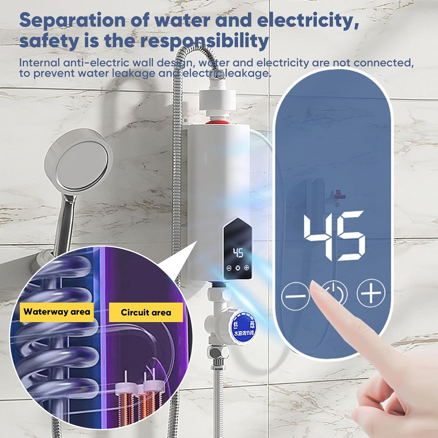 AUORUSI 5500 W chauffe eau instantané electrique,IPX4 chauffe eau aux cuisines et salles de bains,220V mini Chauffe-eau mural à économie d'énergie