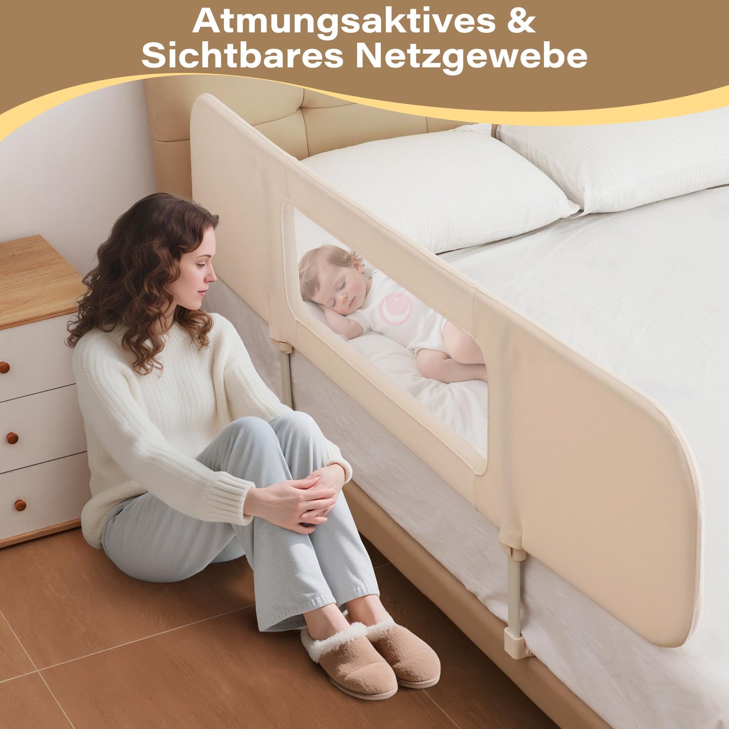 Protectie pat BabyAlly TA12-G 2 in 1 pliabila 185 cm crem
