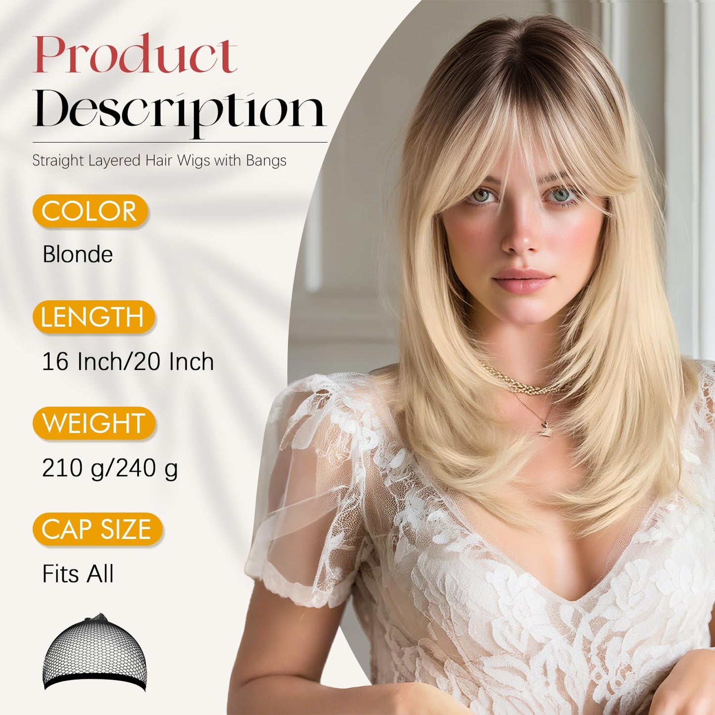 Peruca SOFEIYAN Long Straight Layered Blonde 16 Inch cu Breton