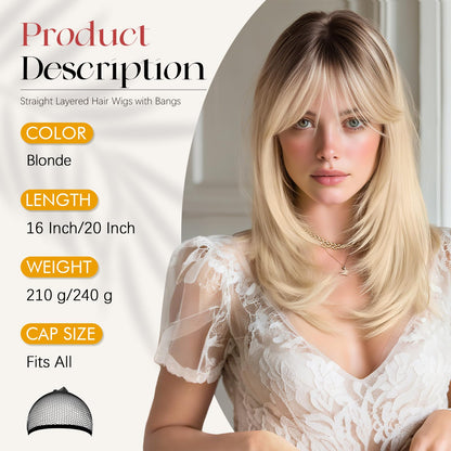 Peruca SOFEIYAN Long Straight Layered Blonde 16 Inch cu Breton