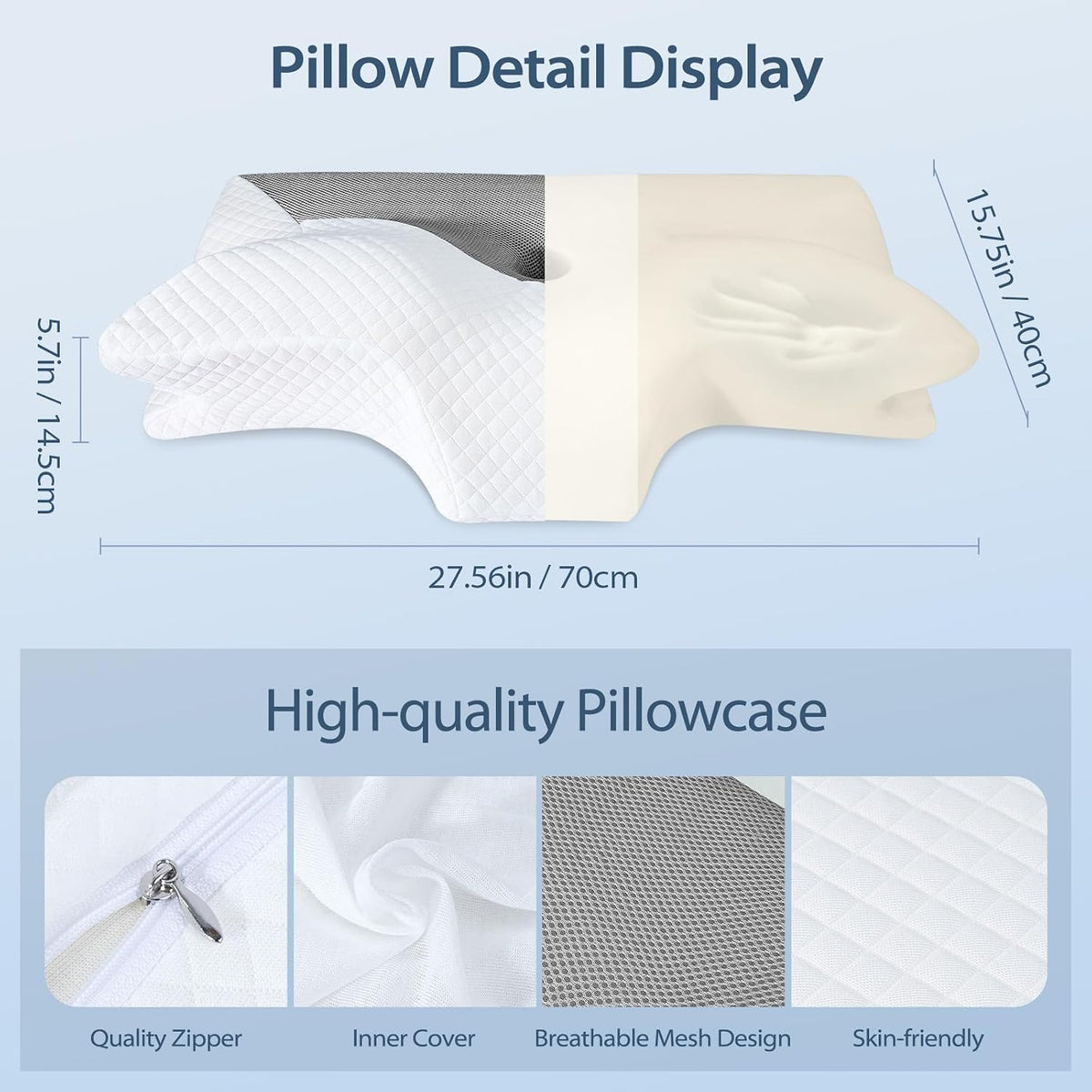 Perna HOMCA Orthopaedic Pillow Memory Foam 70 x 40 x 8.5/14 cm Gri